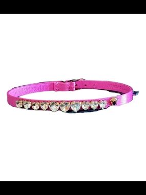 Versace Hot Pink Leather Belt with Heart Crystal Row